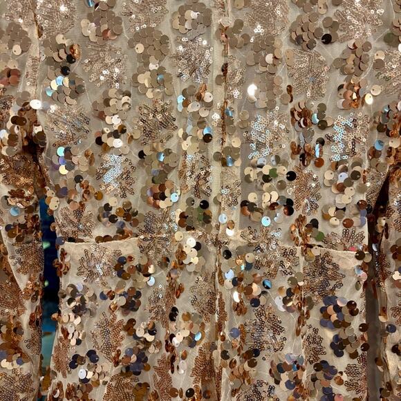 NWT Champagne, Rose Gold Sequin V-Neck Long Sleeve Mini Dress, Size 12 - Picture 10 of 10